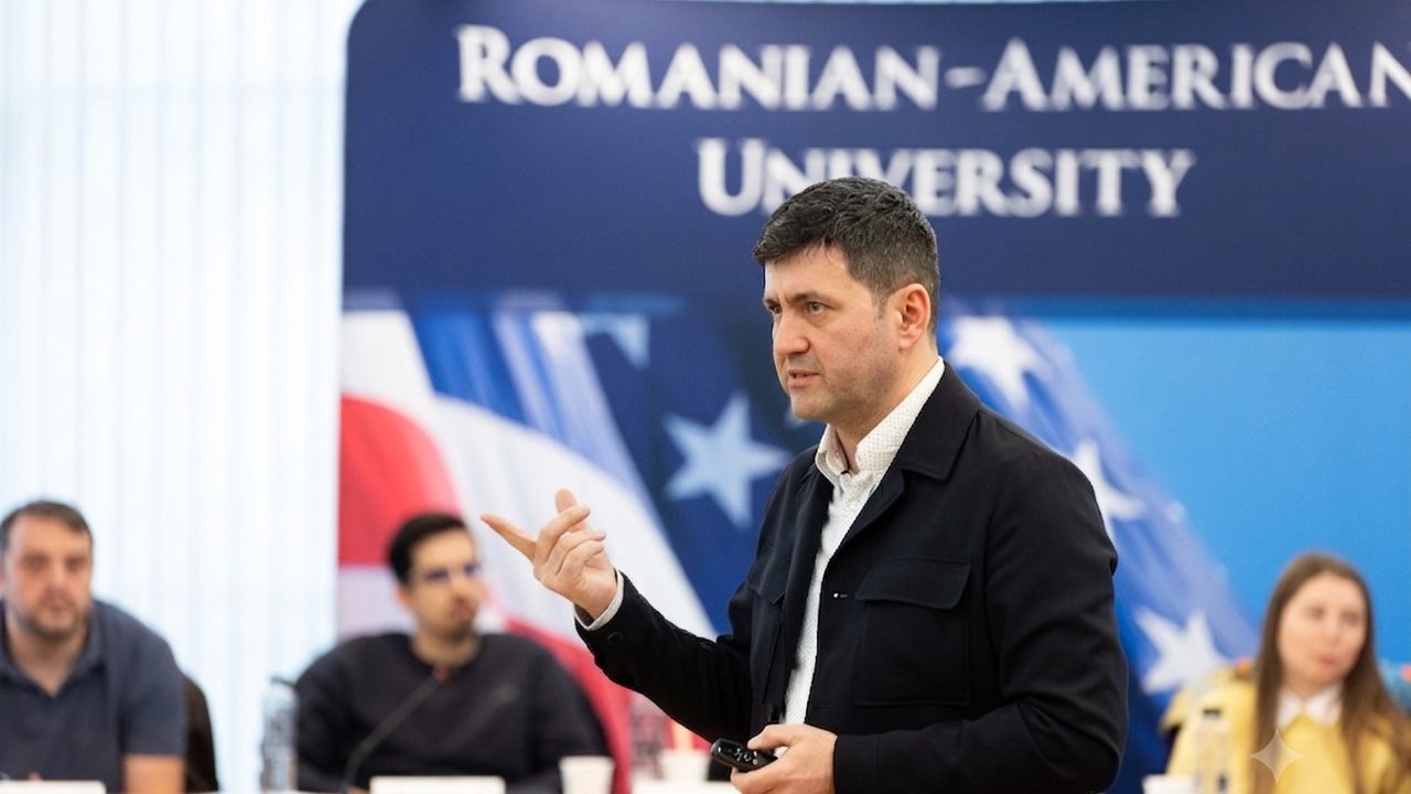 Alin Popovici presenting to an executive audience